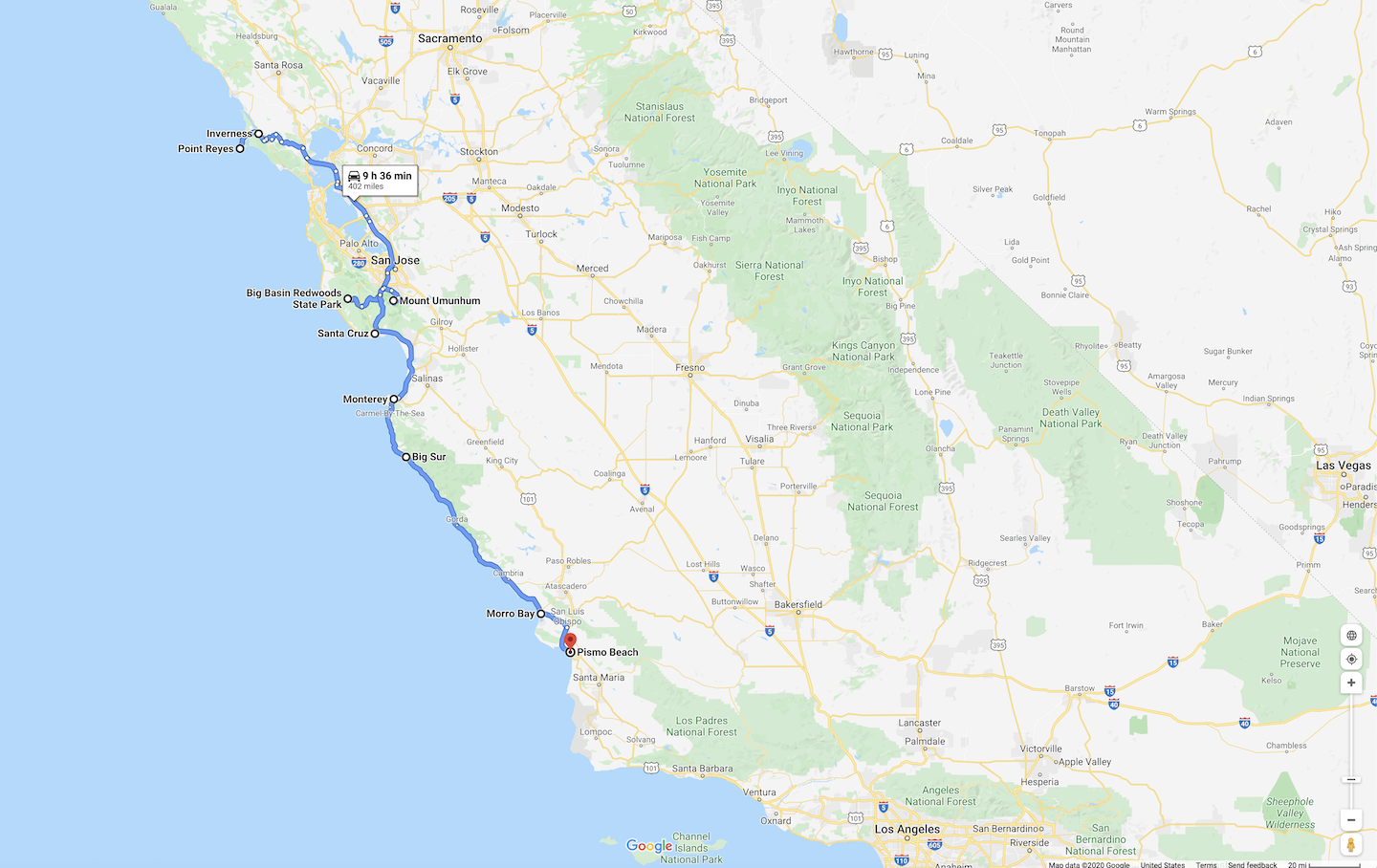 400 mile journey of 11 UNIQUE  PLACES TO VISIT IN CALIFORNIA - Google Maps