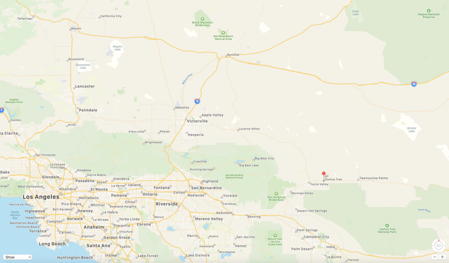 Map of Joshua Tree in Southern California