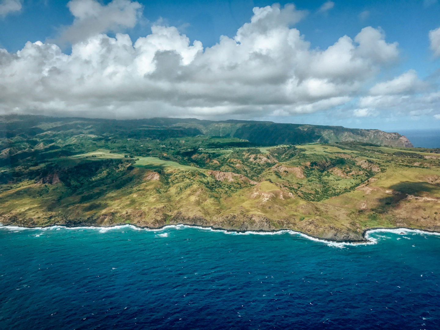 View of Molika'i Island from helicopter - Moloka'i Hawai'i