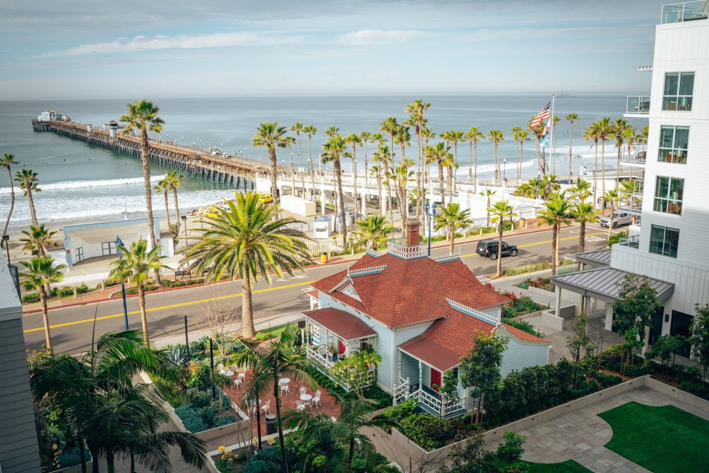 Oceanside Pier & Top Gun House from Mission Pacific - Oceanside, California