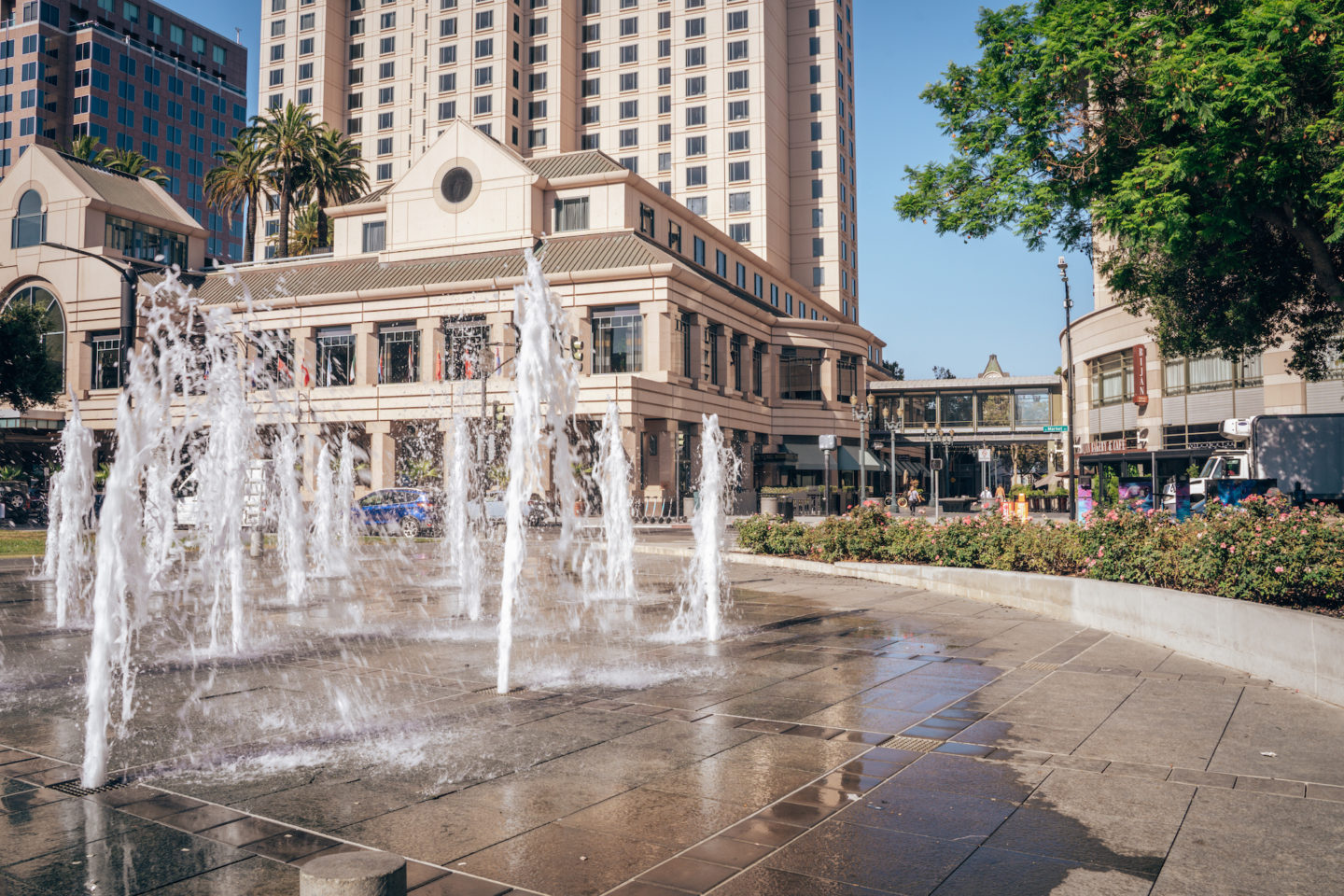 Fountains in Plaza de Caesar Chavez Park - San Jose, California