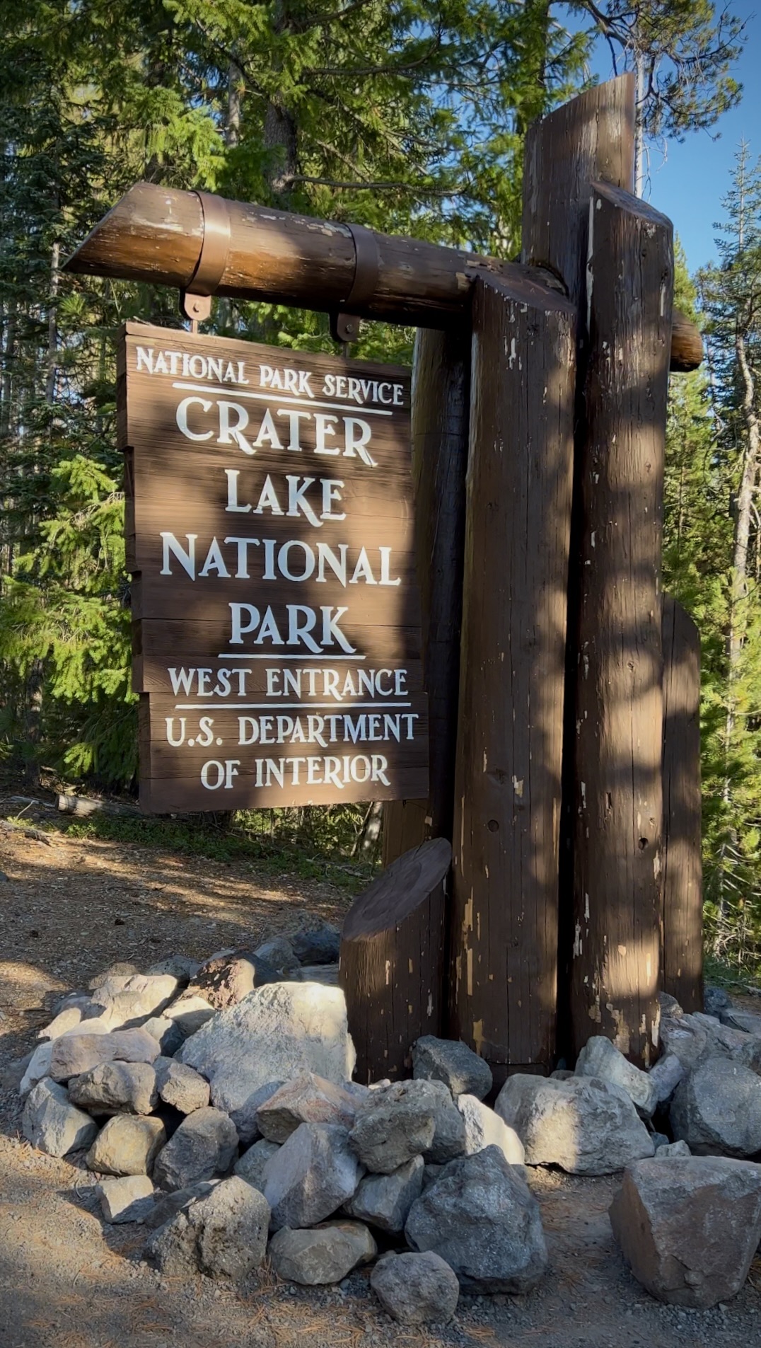 Crater Lake National Park Sign from West Entrance