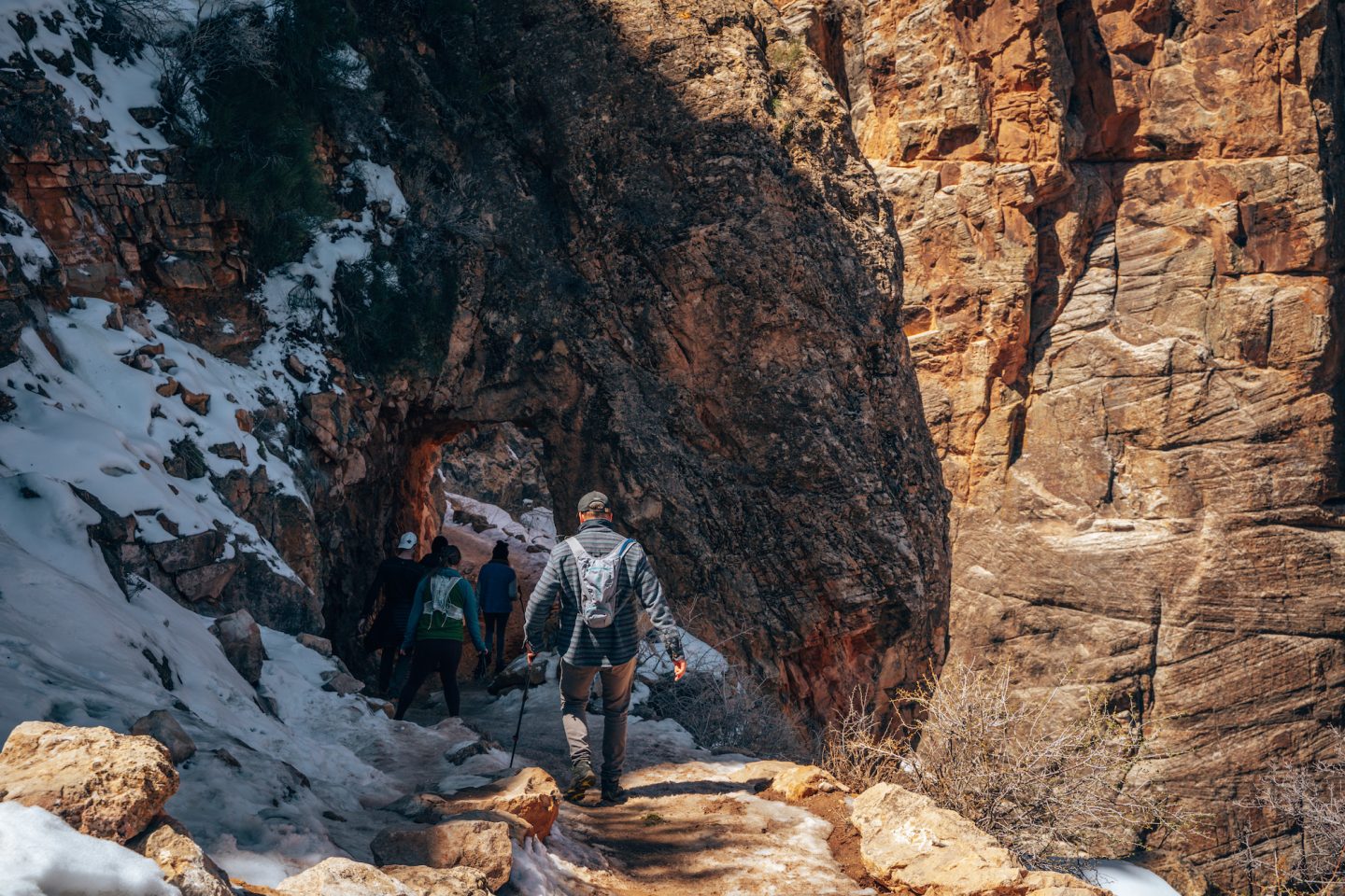 Snow and ice on Bridge Angel Trail - Grand Canyon National Park, Arizona