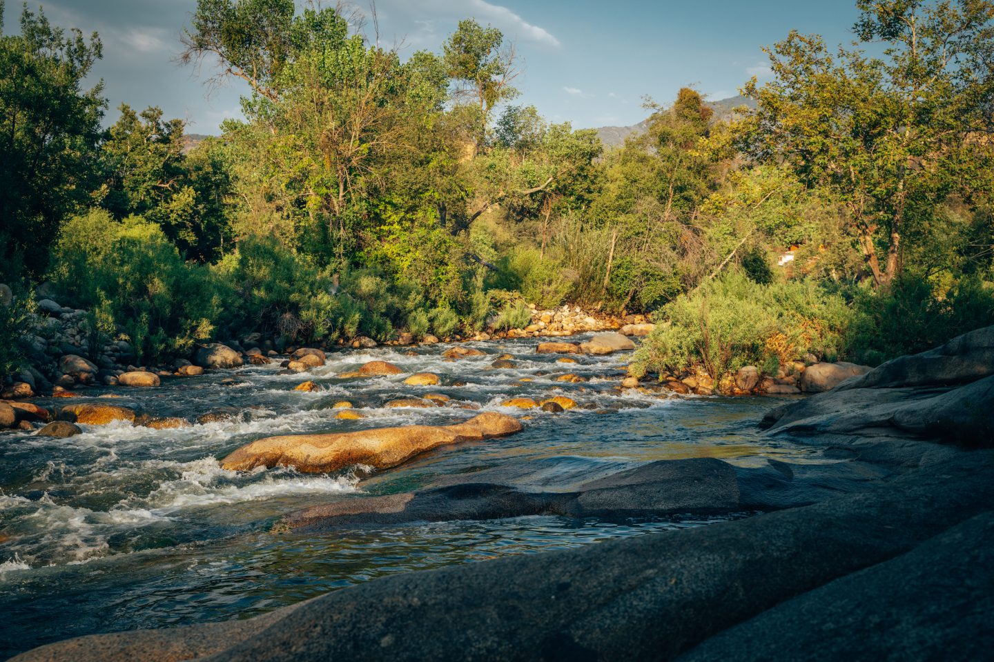 Kaweah River at sunset in Three Rivers, California