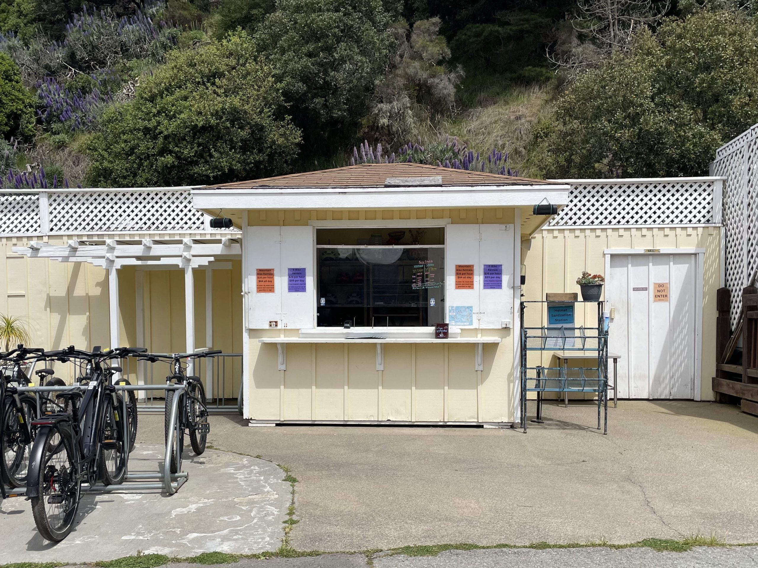 Rent bikes or e-bikes at this kiosk on Angel Island