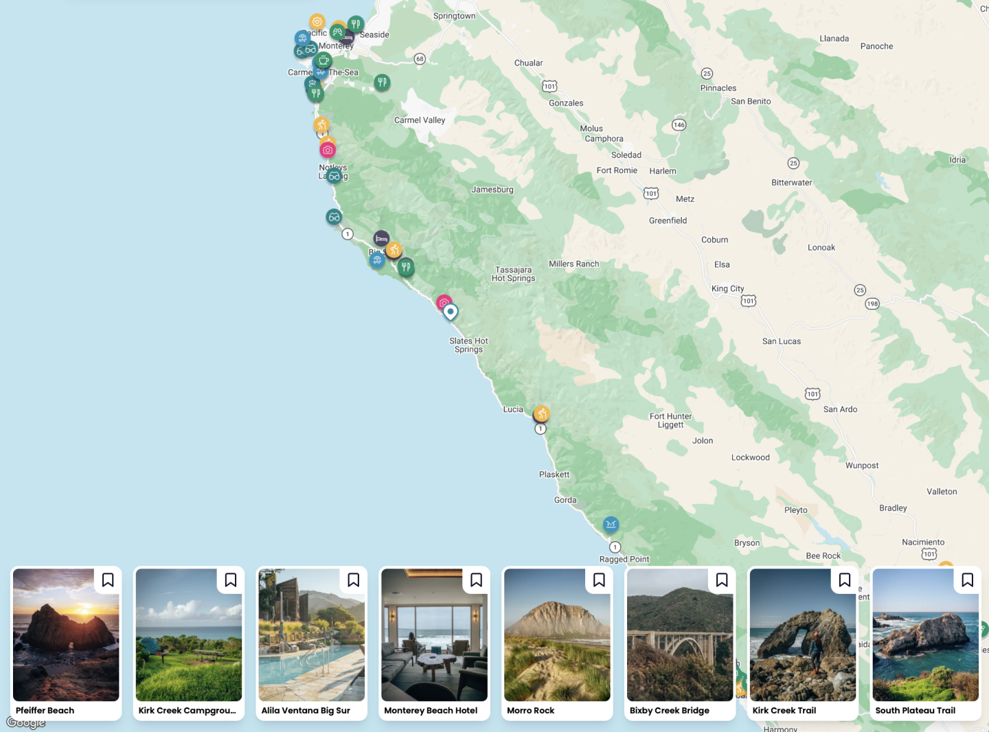Map of Big Sur Coastline - Big Sur, California