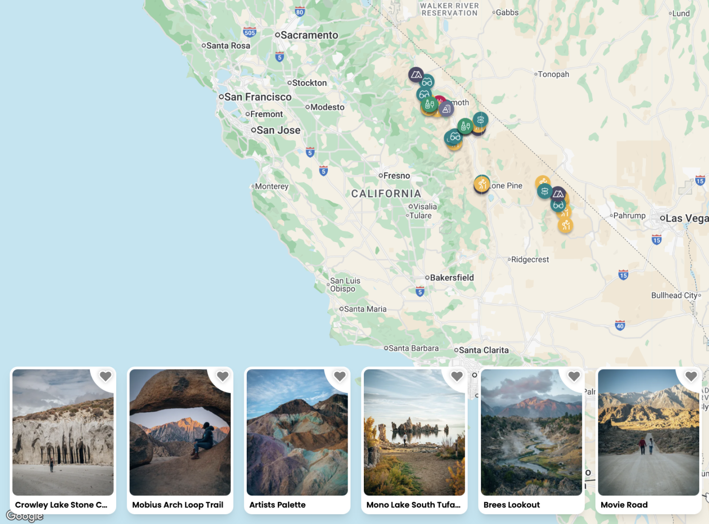 Map of Highway 395 - California's Eastern Sierra