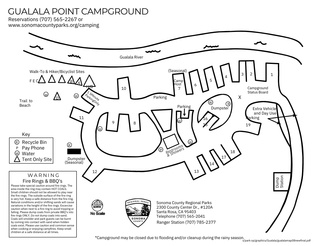 Map of Gualala Point Regional Park Campground via Sonoma County Parks