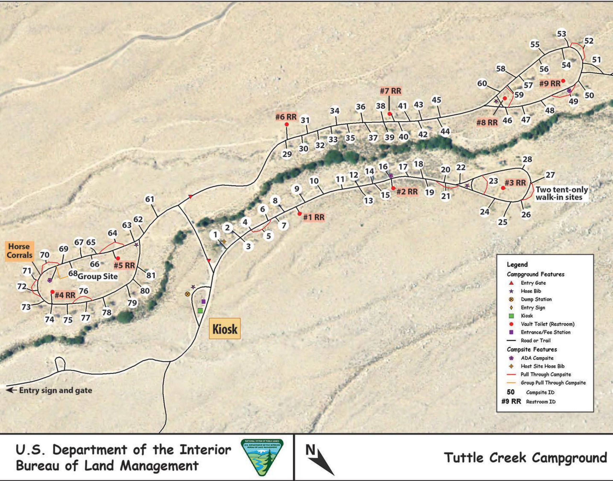 Map of Tuttle Creek Campground - Lone Pine, California