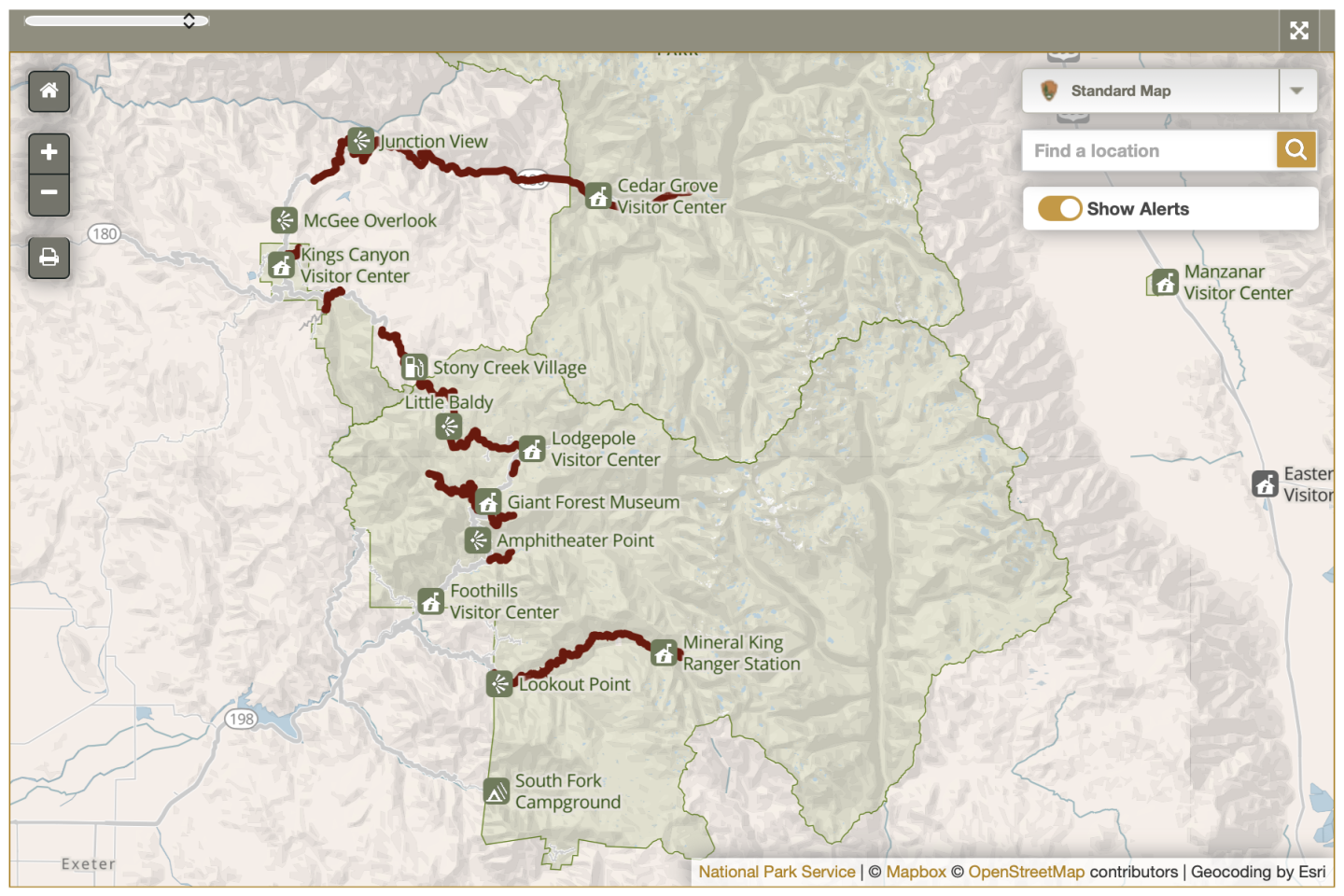 Sequoia National Park Road Conditions Map