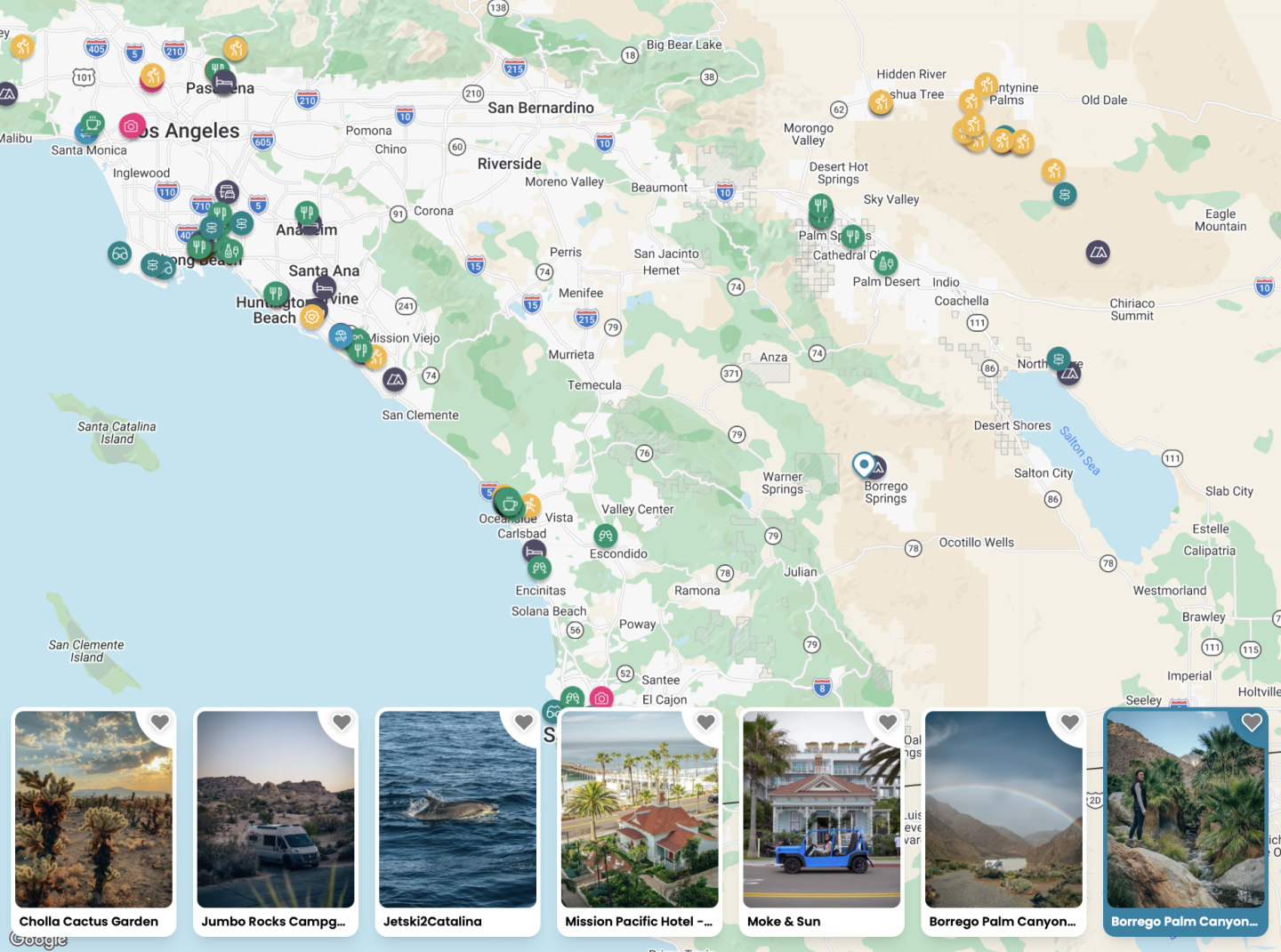 MAP OF THINGS TO DO AROUND BORREGO PALM CANYON CAMPGROUND