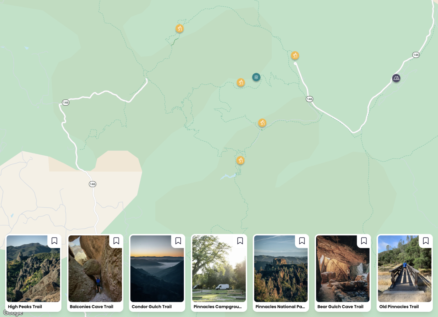 Map of Pinnacles National Park - Smilkos Lens