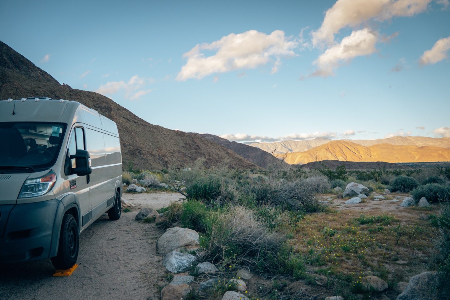 Sunny clear sky at Borrego Palm Canyon Campground - Anza Borrego Desert State Park, California