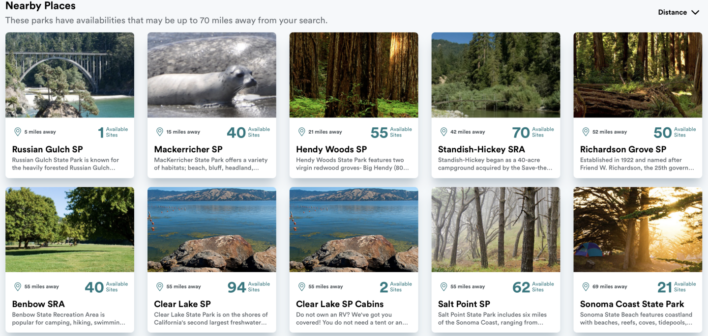 'NEARBY PLACES' EXAMPLE FROM RESERVECALIFORNIA.COM