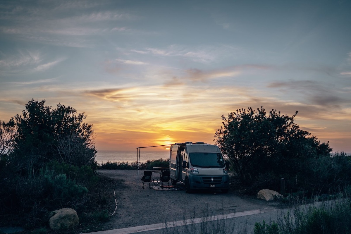 Ocean view campsite at Crystal Cove State Park