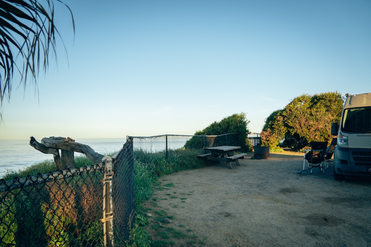 Oceanfront campsite at South Carlsbad State Park